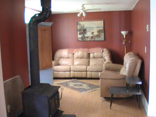 Sitting area with cozy wood stove